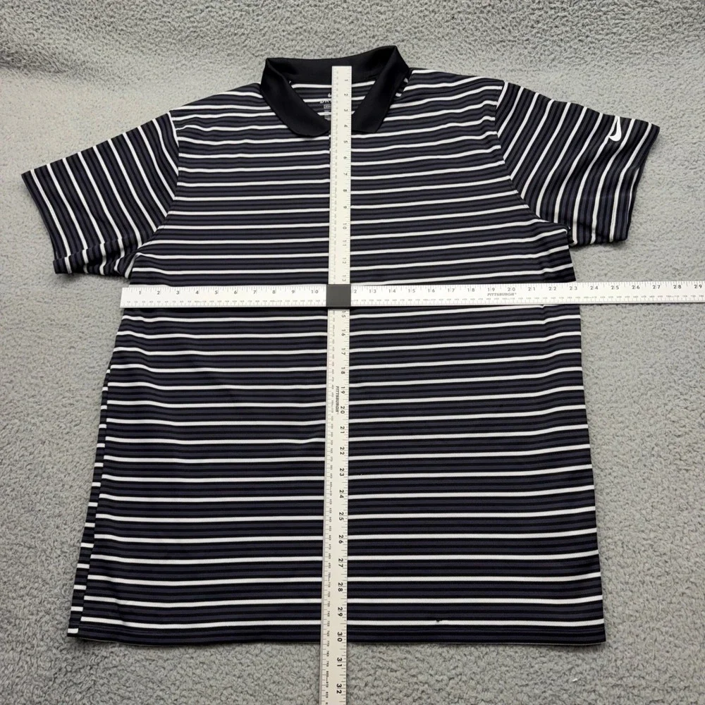 Nike 725508-010 Mens XL Black White Striped Dri-FIT Standard Fit Golf Polo Shirt